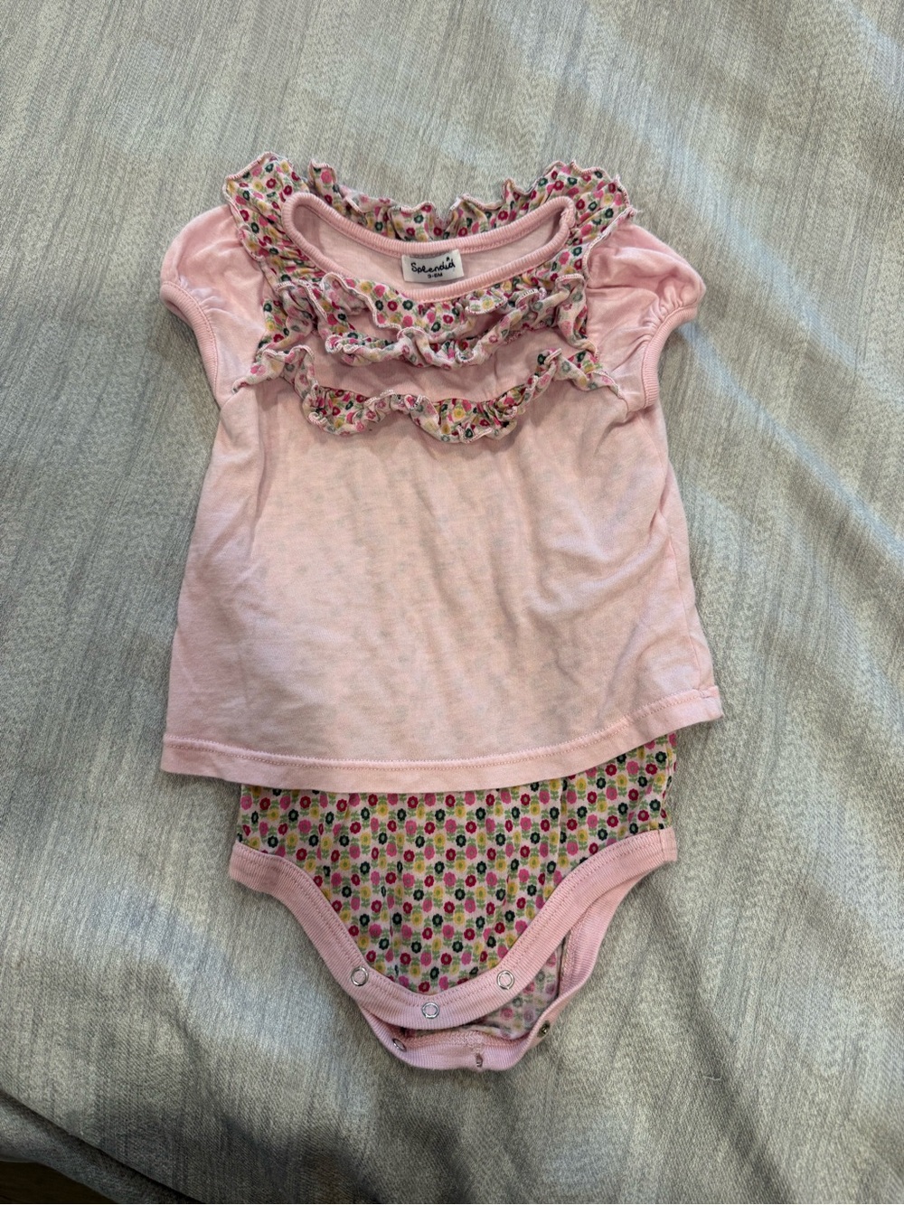 Splendid Pink Floral Ruffle Baby Bodysuit